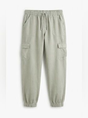 Nicole Miller 100% Linen Sage Green Cargo Jogger Pants Size Medium / Drawstring